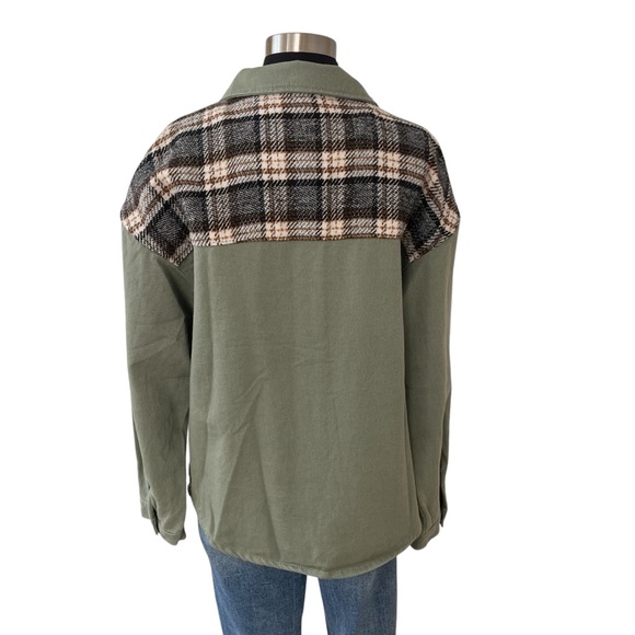 Green and plaid button down 100% cotton lightweight chore coat M - Picture 3 of 14